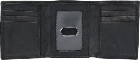 CTM® Men's American Bison Leather RFID Trifold Wallet, Black...