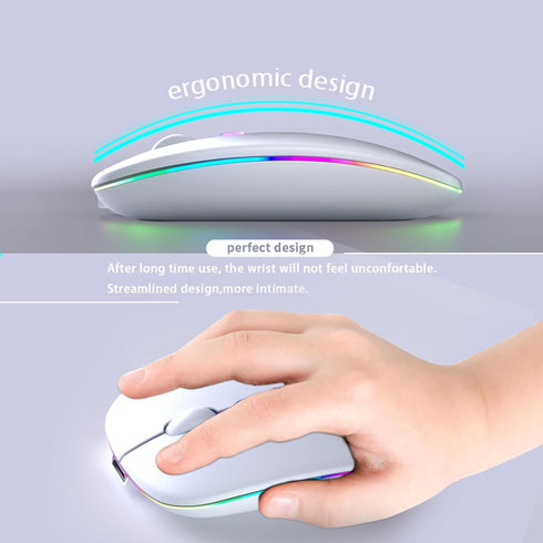 Wireless Bluetooth Mouse, Rechargeable LED Dual Mode Mouse (Bluetooth 5.2 and USB Receiver) Portable Silent Mouse,for Laptop/Desktop/Tablet(White)...