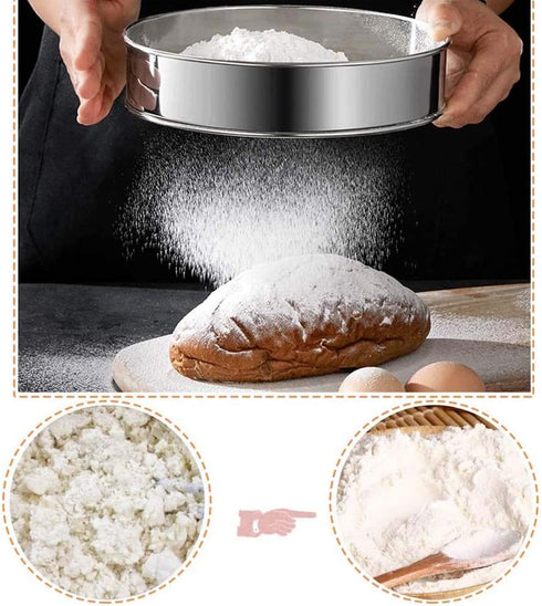 2 pack (60/40 Mesh) Professional 6/8/9.5 Inch, Round Flour Sifter for Baking - Flour Sieve Fine Mesh - Premium Rustproof Stainless Steel (9.5" (24...
