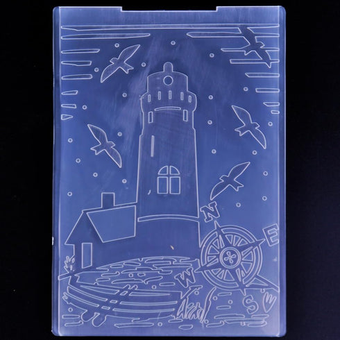 Set of 4pcs Lighthouse Seagull Compass Leaves Background Plastic Embossing Folders for Card Making Scrapbooking and Other Paper Crafts 4031309...