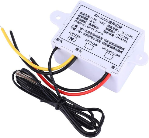 Temperature Controller, DC 12V 120W Digital LED Temperature Controller Module XH-W3001 Mini Thermostat Switch with Waterproof Sensor Probe...
