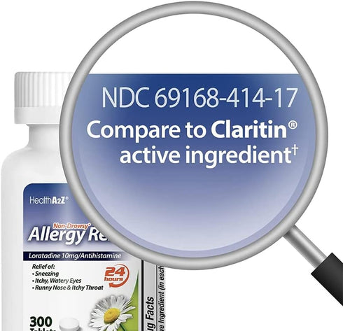 HealthA2Z® Allergy Relief | Loratadine 10mg | Antihistamine | Relief from Itchy Throat, Sneezing, Runny Noses | 24-Hours Allergy Medicine (300 Tab...