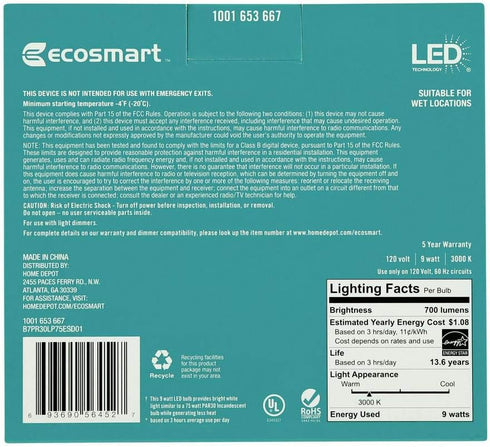 EcoSmart 75-Watt Equivalent PAR30 Dimmable Energy Star Flood LED Light Bulb Bright White (2-Pack)...