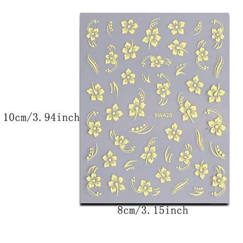 Flower Nail Stickers for Nail Art, 4Pcs Hibiscus Nail Decals White Pink Yellow Flowers Nail Design Stickers 3D Self-Adhesive Nail Art Supplies Sum...