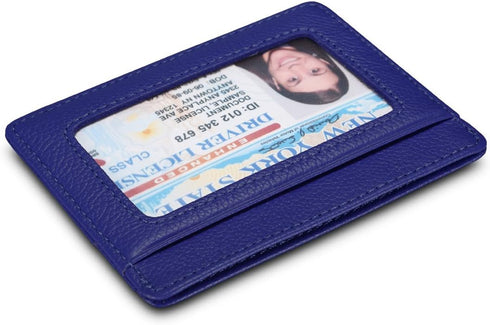 womens Credit Holder Genuine Leather Slim Minimalist Card Case Wallet, Blue With Id Window, Classic US...