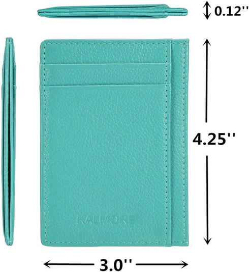 Unisex-Adult's Petite Credit Card Holder Leather Slim Minimalist Wallet, Light Blue, Classic...