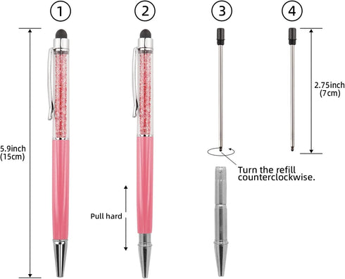 Ballpoint Pens 3 pcs 2 in 1 Bling Crystal Diamond Pen Capacitive Touch Screen Stylus with Replacement Refills Black Blue Ink Rubber Tips for iPhon...