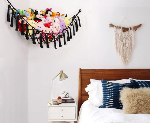 Stuffed Animal Toy Hammock Hanging- Macrame Toy Hammock with Tassels-Stuff Animals Organizer Storage Boho Large Corner Plush Toys Net Holder for N...