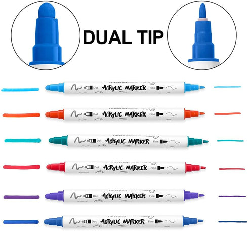 TRANSON 36 Color Dual-tip Acrylic Paint Pen Set for Canvas Rock Wood Leather Ceramic DIY Painting...