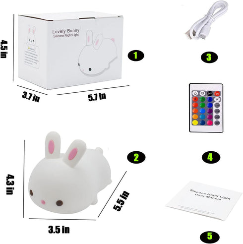 YOTOZU Cute Bunny Night Light, USB Rechargeable Cute Night Ligh with Touch Sensor and Remote Control 4 Modes 16 Colors Kid Night Light for Girls, ...