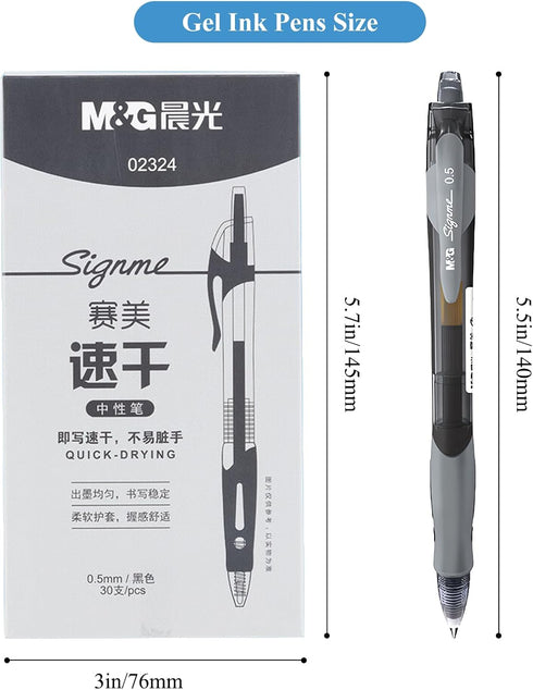 M&G Gel Pens Set, 0.5mm Black Ink Gel Pen Medium Point, 30 PCS Gel Ink Retractable Rollerball Pens, Gel Ink Pens with Smooth Ink Flow for Journali...