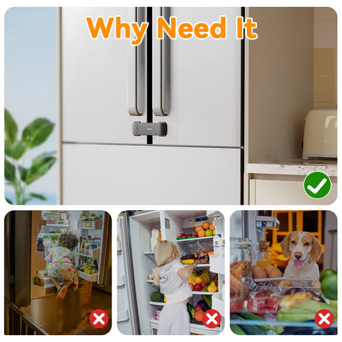 EUDEMON Updated French Fridge Lock French Door Refrigerator/Freezer Lock Apply to Max 2.28"(58mm) Two Door Gap Distance,Cabinet Cupboard Lock for ...