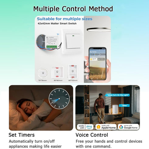 Matter Smart Switch 16A Mini WiFi Relay Module,DIY Wireless Light Switch Voice Control with Timer&Schedule for Home Automation,Work with Ewelink,H...