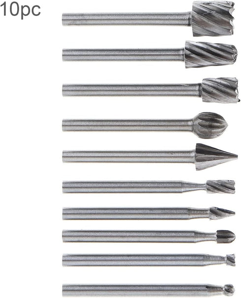 10pcs/set DIY Tree Root Carving 3mm Shank High Speed Steel Carpentry Handmade Electric Grinding Head Engraving Milling Cutter Rotary Burr Bit Set...