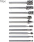 10pcs/set DIY Tree Root Carving 3mm Shank High Speed Steel Carpentry Handmade Electric Grinding Head Engraving Milling Cutter Rotary Burr Bit Set...
