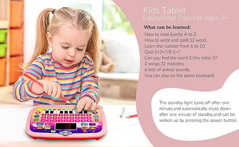 Kid Tablet Toddler Learning Pad Interactive Toy with Screen -Educational Toys Fun Gifts -Music/Piano/ABC/Numbers/Words/Spell/Animals - for Boys&Gi...