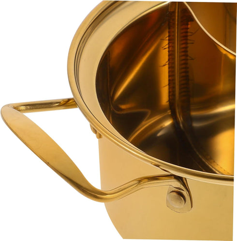 Golden Stainless Steel Small Hot Pot Small Cooking Pot Hot Pot with Divider Home Cooking Pot Kitchen Cooking Pot Noodle Pot Stock Pot Individual M...
