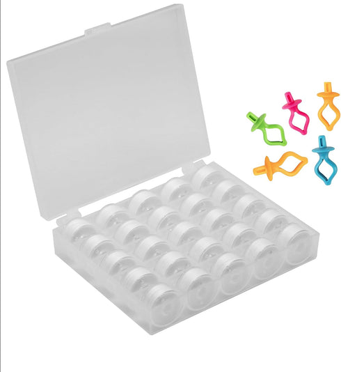 YEQIN 25pcs White Prewound Bobbin Thread and Bobbin Holder - Size A Class 15 SA156 Compatible with Babylock, Brother, Consew, Juki, Singer Embroid...
