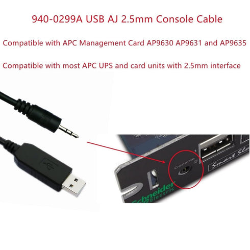 USB 940-0299A Console Cable with FT232 Chip | USB to AJ 2.5 940-0299 Serial Adapter Cables for APC UPS AP9630 AP9631 AP9635 | 6 Feet...