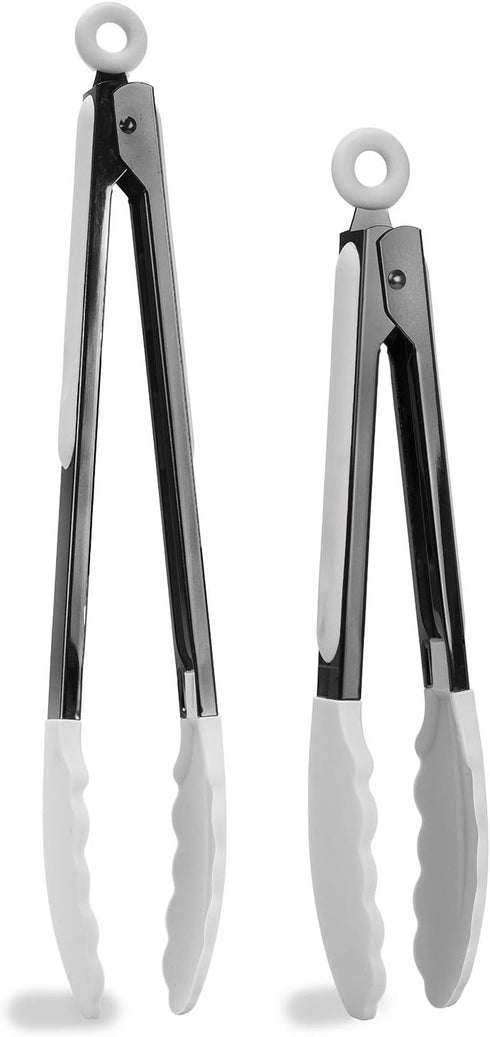 Country Kitchen Stainless Steel Silicone Tipped Kitchen Food BBQ and Cooking Tongs Set of Two 10” and 13” for Non Stick Cookware, BPA Fee, Stylish...