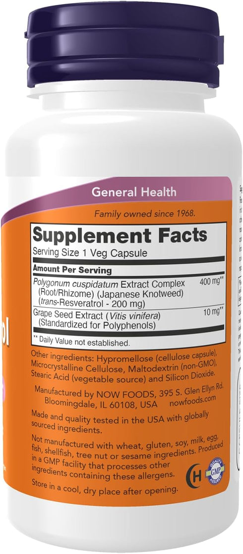 NOW Supplements, Natural Resveratrol 200 mg with Red Wine Extract, 60 Veg Capsules...