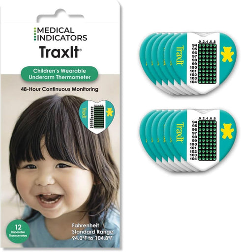 12 Pack - Fahrenheit - Children’s Axillary Thermometer - Continuous Read, Single-Use Pediatric Thermometer...