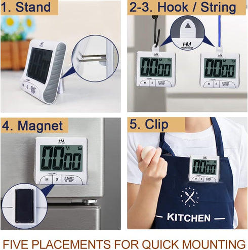 2-Pack Large Display Kitchen Timer - 3" Digital Timer Magnetic Back Loud Alarm - White Cooking Timers for Kitchen Teachers Students Games Meetings...