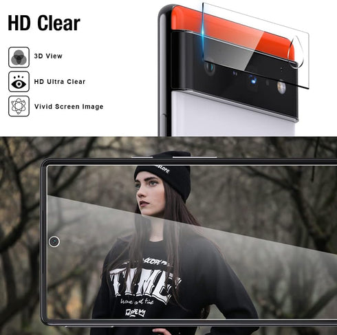 TOCOL [3+3 Pack Compatible for Google Pixel 6 5G 6.4''- 3 Pack Tempered Glass Screen Protector & 3 Pack Glass Camera Lens Protector, Case Friendly...