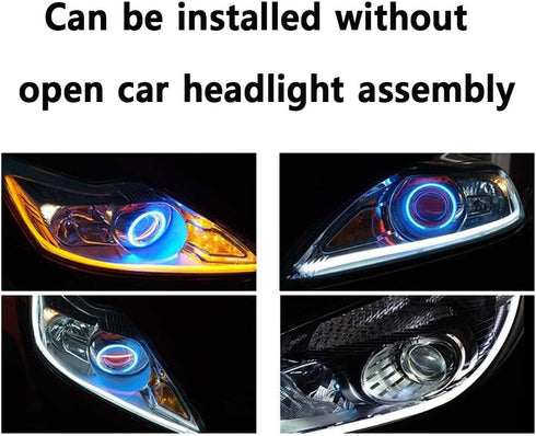 LEADTOPS Flexible LED Strip 2 Pcs 24 Inch Dual Color Headlight Surface Tube White & Amber Daytime Running Waterproof Switchback Sequential Lamp Tu...