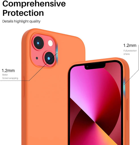 ORNARTO Compatible with iPhone 13 Case 6.1, Slim Liquid Silicone 3 Layers Full Covered Soft Gel Rubber Case Cover 6.1 inch-Orange...