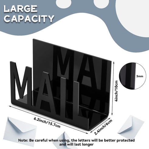 2 Pack Black Desk Mail Bill Organizer Mail Countertop Holder Hollow Mail Sorter Letter Holder Decorative Bill and Mail Holder Desk Vertical Envelo...