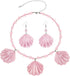 Pink Seashell Necklace Earrings Set Girls Costume Dress Up Accessories Jewelry for Girls Women...