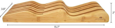 ROYALHOUSE Bamboo Knife Block Holder, In-Drawer Knife Drawer Organizer,Knife Block without Knives, Fit for 7 Knives, Perfect for Home and Chefs, G...