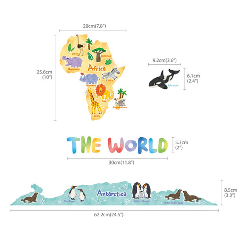 DECOWALL SG2-1615S Animal World Map Kids Wall Decals Wall Stickers Peel and Stick Removable Wall Stickers for Kids Nursery Bedroom Living Room (La...