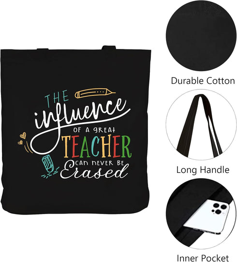 ELEGANTPARK Teacher Gifts for Women Teacher Bag for Appreciation Week Retirement Valentines Day Birthday Graduation Christmas Thank You Black Cott...