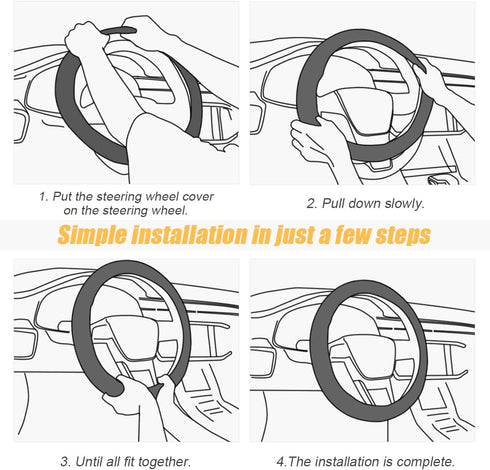 Moly Magnolia Car Steering Wheel Cover, Universal 15 inch Anti-Slip Steering Wheel Cover Trim, Breathable Microfiber Leather Auto Soft Handle Prot...