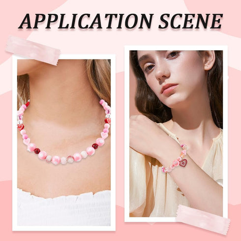 SUNNYCLUE 1 Box Valentine's Day Beads Heart Shaped Love Beads 8mm Round Red Pink Acrylic Beads Rhinestone Bead Bulk Spacer Beads Beading Kit Valen...