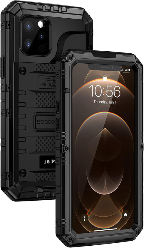 seacosmo for iPhone 12 Pro Case, IP68 Waterproof Shockproof Dustproof Case with Built-in Screen Protector Full Body Protective Heavy Duty Metal Co...