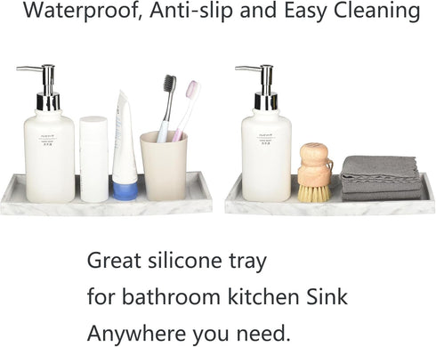 Bathroom Tray, 7.9" Silicone Vanity Tray for Counter, Kitchen Sink Soap Tray, Dish Holder Dispenser Countertop Toilet Tank Desk Organizer (Marble)...