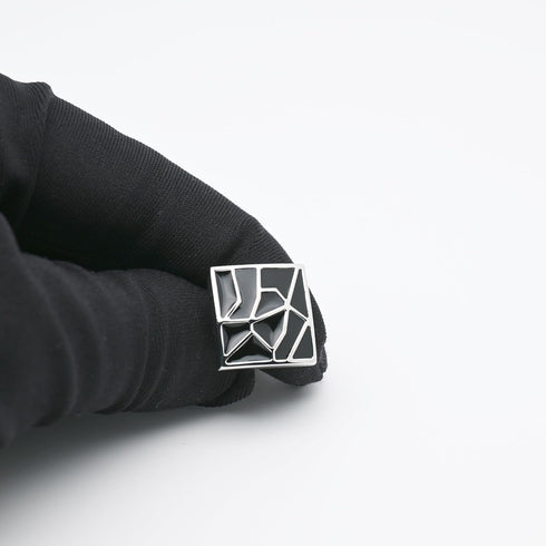 Square Classic Black Cufflinks for Men Lady In Gift Case Silver Tone Irregular Geometric Pattern Men's Cufflinks Jewelry for Wedding Anniversary B...