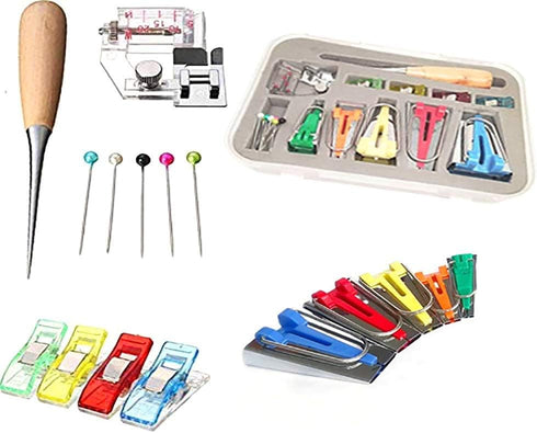 YICBOR Bias Tape Maker 6mm 9mm 12mm 18mm 25mm Fabric Bias Binding Maker with Binder foot Bradawl Quilting Clips Sewing Pins Kit (Bias Tape Maker(b...