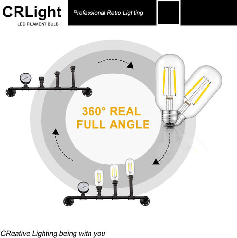 CRLight LED Tubular Bulb 4000K Daylight White, 30W Equivalent 300 Lumens, 2W Dimmable LED Filament Light Bulbs, E26 Base Antique Edison T45 Clear ...