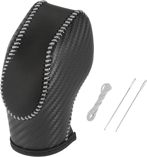 X AUTOHAUX Car Faux Leather Gear Shift Knob Cover for Ford Focus Escape Fusion Fiesta Transit Van Carbon Fiber Pattern Gray Line...