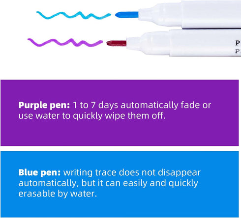 12 Pcs Disappearing Ink Pen Water Soluble Pens Fabric Markers Pens for Sewing Art DIY Tracing Embroidery Supplies (Blue, Purple)...