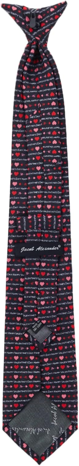 Jacob Alexander Men's Happy Valentine's Day Hearts and Love Arrows Pre-Tied Clip-On Neck Tie - Black White Red...