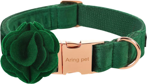 ARING PET Velvet Dog Collar, Cute Christmas Dog Collar with Felt Flower, Adjustable Green Dog Collars Flower with Metal Buckle for Small Medium La...
