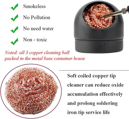 Portable Solder Iron Tip Cleaners Metal Base Holder Station Cleaning Ball with 3 Soldering Cleaning Wire Soft Coiled Copper for Cleaning Soldering...