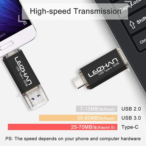LEIZHAN USB C Flash Drive 32GB Type C Thumb Drive for Samsung Galaxy S10, S10e, S9, S8, S8 Plus, LG G5 G6, Google Pixel XL Data Storage Photo Stic...