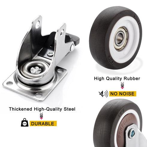 1.5 Inch Caster Wheels for Small Furniture Heavy Duty Casters, Rubber 360º Swivel Casters Set of 4 (2 with Brakes&2 Without), Locking Plate Caster...