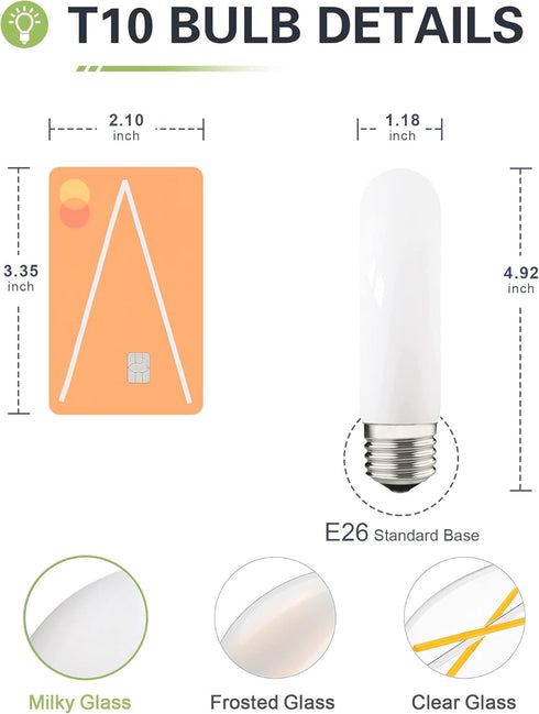 40W Equivalent T10 LED Light Bulb, Deep Frosted Glass Cover Dimmable T30 Invisible Filament Edison Bulb, Daylight White 5000K, 4 Watt E26 Base Mil...
